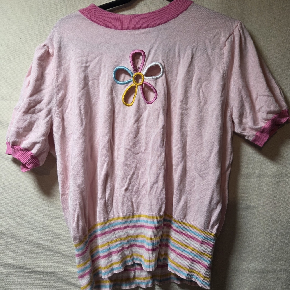 Charming Pink Blouse with Flower Accent